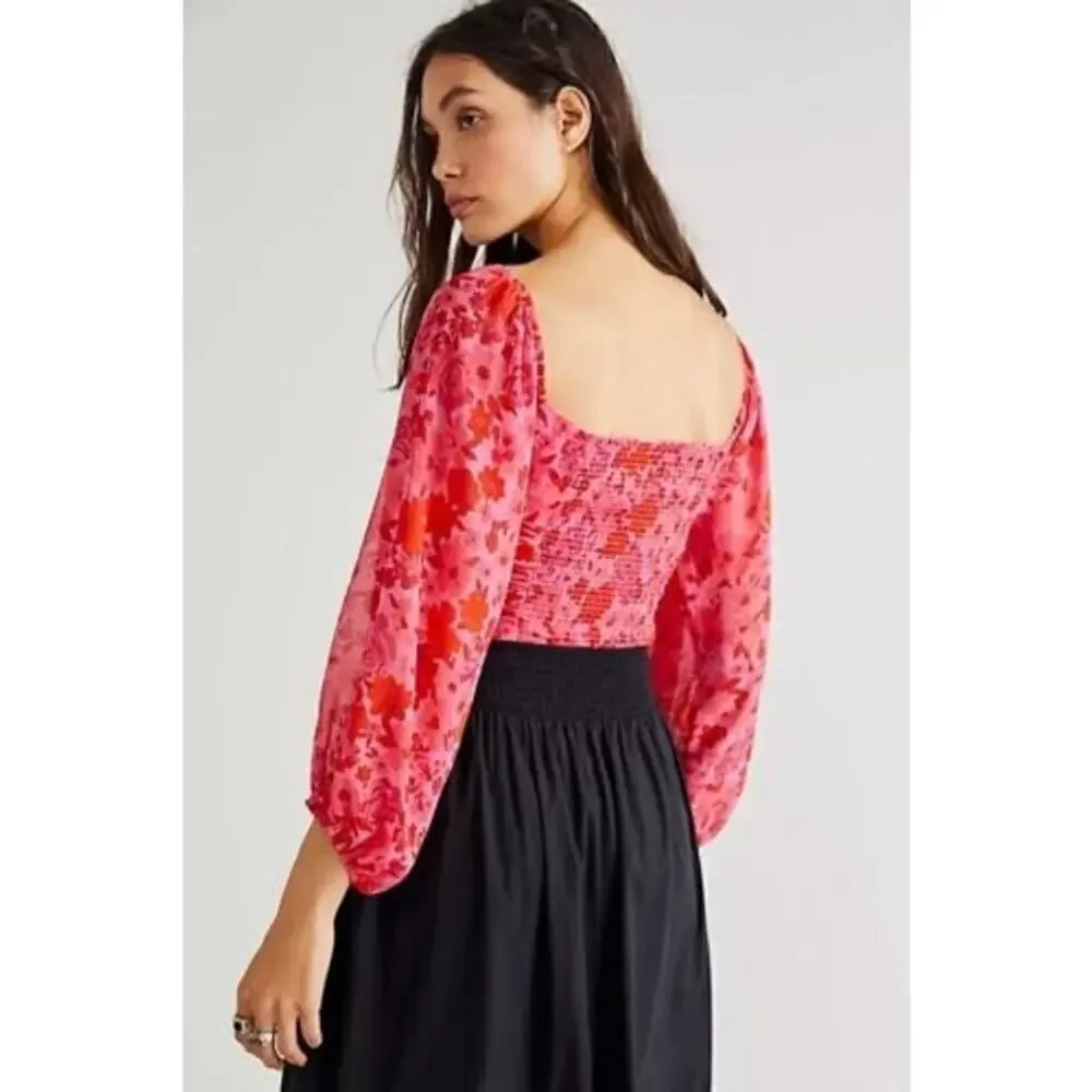 Free People Oh La La Pink Roses Bodice Cropped Top Size Small NEW
